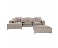 Divano angolare in tessuto beige con ottomana OSLO Destro