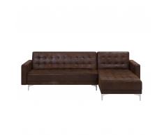 Divano letto angolare in tessuto similpelle marrone versione sinistra ABERDEEN