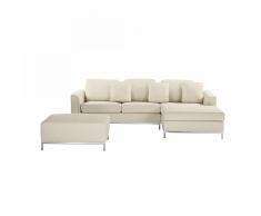 Divano angolare in pelle beige con ottomana OSLO Sinistro