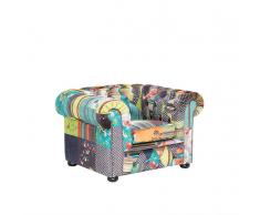 Poltrona vintage in tessuto patchwork multicolore giallo CHESTERFIELD
