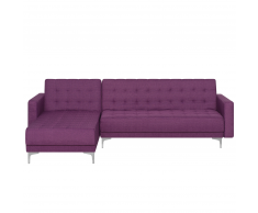Divano letto angolare in tessuto viola versione destra ABERDEEN