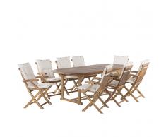 Set da giardino in legno - Tavolo ovale estendibile e 8 sedie con cuscini beige - JAVA