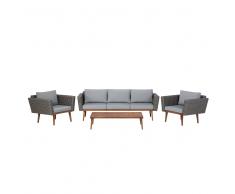 Set da giardino 5 posti in rattan grigio e cuscini grigi LAZZARO