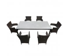 Set di tavolo e sedie da giardino in rattan - 160cm - 6 sedie con cuscini - ITALY