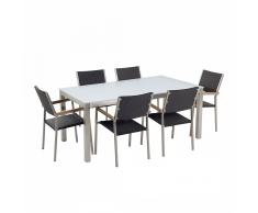 Set tavolo e sedie da giardino - In vetro temperato bianco e rattan - tavolo 180 con 6 sedie - GROSSETO