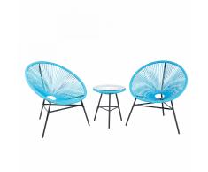 Set di 2 sedie blu e tavolino da caffè stile spaghetti ACAPULCO