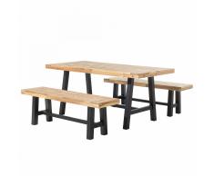 Set di tavolo e panchine da giardino in legno nero marrone SCANIA