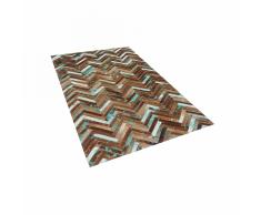 Tappeto marrone beige blu patchwork in pelle - 80x150cm - AMASYA