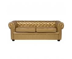 Divano 3 posti in pelle sintetica color oro CHESTERFIELD