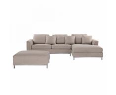 Divano angolare in tessuto beige con ottomana OSLO Sinistro