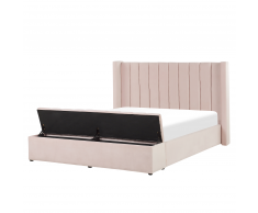 Letto matrimoniale in velluto rosa con cassapanca 160 x 200 cm NOYERS