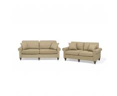 Set da soggiorno di due divani colore beige sabbia 5 posti OTRA