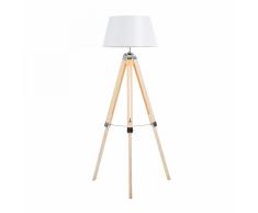 Lampada da pavimento bianca con gambe in legno chiaro MADEIRA