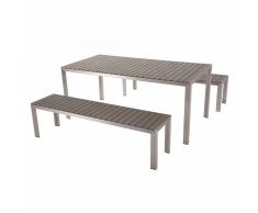 Set di tavolo e panche da giardino in alluminio e legno sintetico grigio NARDO