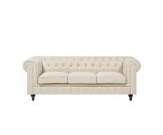 Divano vintage a 3 posti in tessuto beige CHESTERFIELD