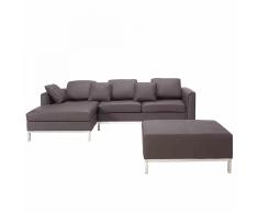 Divano angolare in pelle marrone con ottomana OSLO Destro
