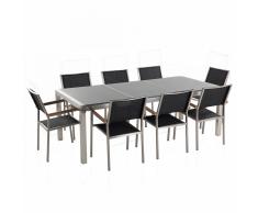 Set di tavolo e sedie da giardino in acciaio, granito e fibra tessile - Grigio lucido - 220cm - GROSSETO