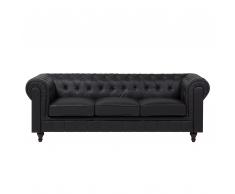 Divano vintage a 3 posti in pelle nera CHESTERFIELD grande