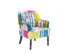 Poltrona patchwork blu imbottita in tessuto - MANDAL