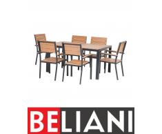 Set di tavolo 150x90cm e 6 sedie da giardino in alluminio e poliwood COMO