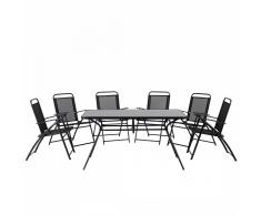 Set da pranzo da giardino in acciaio nero - Tavolo con 6 sedie - LIVO