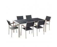 Set di tavolo e sedie da giardino in acciaio, basalto e fibra tessile - Nero lucido - 180cm - GROSSETO