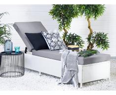 Lettino da giardino in rattan bianco rivestimento grigio TORINO II
