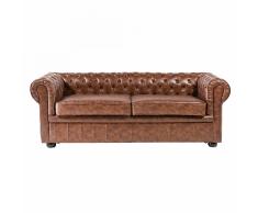 Divano 3 posti in pelle sintetica marrone invecchiato CHESTERFIELD