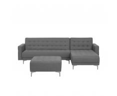 Divano letto angolare con ottomano in tessuto grigio chiaro sinistro ABERDEEN
