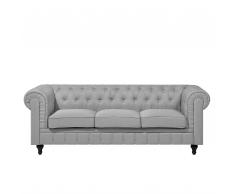 Divano vintage a 3 posti in tessuto grigio chiaro CHESTERFIELD grande