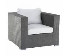 Sedia poltrona da giardino in rattan grigio con cuscini bianchi MAESTRO
