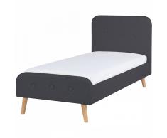 Letto singolo in tessuto grigio - Letto design moderno 90x200cm - RENNES
