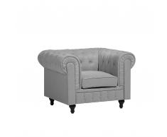 Poltrona vintage in tessuto grigio chiaro CHESTERFIELD grande