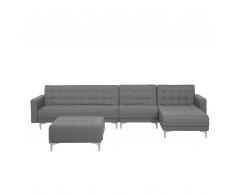 Divano letto angolare XXL con ottomano tessuto grigio chiaro sinistro ABERDEEN