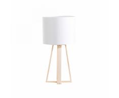 Lampada da tavolo in legno con paraluce bianco - KORANA