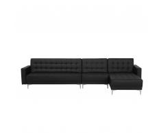 Divano letto angolare XXL in pelle sintetica nera sinistro ABERDEEN