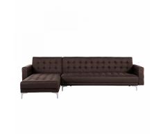 Divano letto angolare in tessuto marrone scuro versione destra ABERDEEN