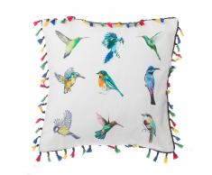 Cuscino decorativo a uccelli con frange 45 x 45 cm multicolore