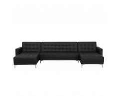Divano letto a forma di U in pelle sintetica nera ABERDEEN