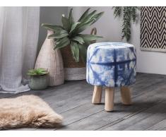 Sgabello in tessuto bianco/blu e gambe in legno LONI