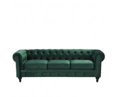 Divano vintage a 3 posti in tessuto verde CHESTERFIELD