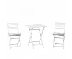 Set da giardino in legno bianco cuscini beige zigzag FIJI