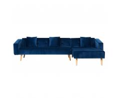 Divano letto angolare in velluto sinistro blu VADSO