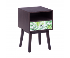 Comodino in legno scuro con un cassetto motivo palme RODES