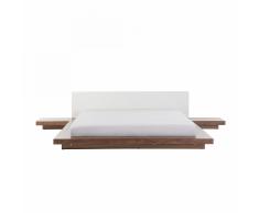Letto matrimoniale in legno marrone chiaro e pelle bianca 180x200cm ZEN