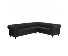 Divano angolare vintage in pelle nera versione sinistra CHESTERFIELD