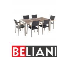 Set di tavolo e sedie da giardino in acciaio, legno e rattan - 180cm - GROSSETO