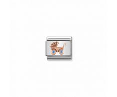 Nomination composable Link con passeggino azzurro in Oro Rosa e Cubic Zirconia