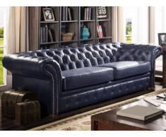 Unique Divano 3 posti Chesterfield CLOTAIRE in cuoio invecchiato - blu notte