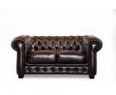Linea Sofa Divano Chesterfield a 2 posti BRENTON 100% cuoio di bufalo - Marrone con riflessi castani